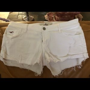 Distressed white shorts